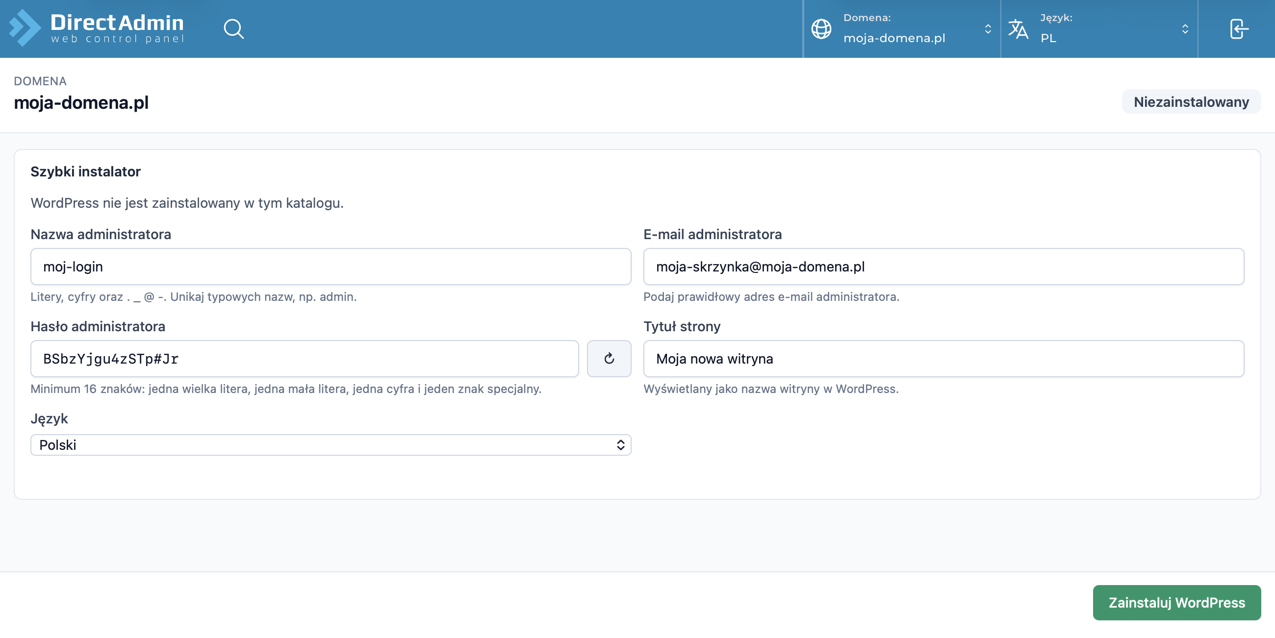 Instalacja WordPress
