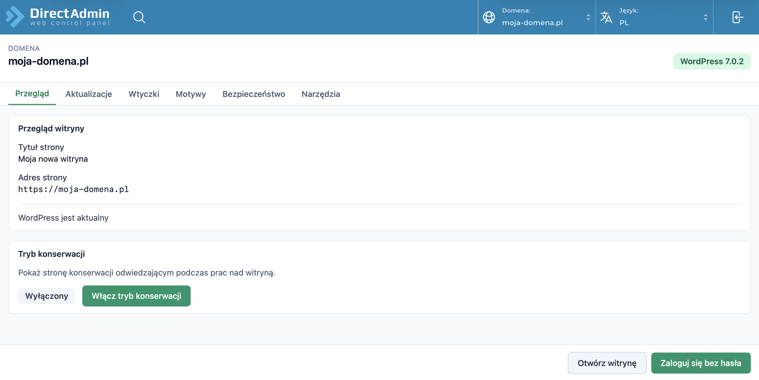 Przegląd instalacji WordPress i tryb konserwacji